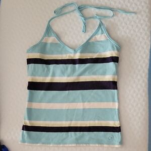 American Eagle Outfitters Aqua and Navy Striped Tank Top
